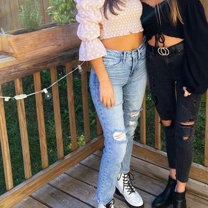 Ripped Straight Leg Cheeky Jeans